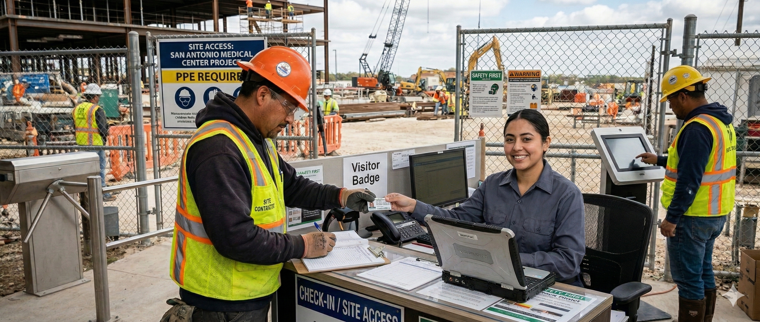 Site check-in and access control at an active construction job site